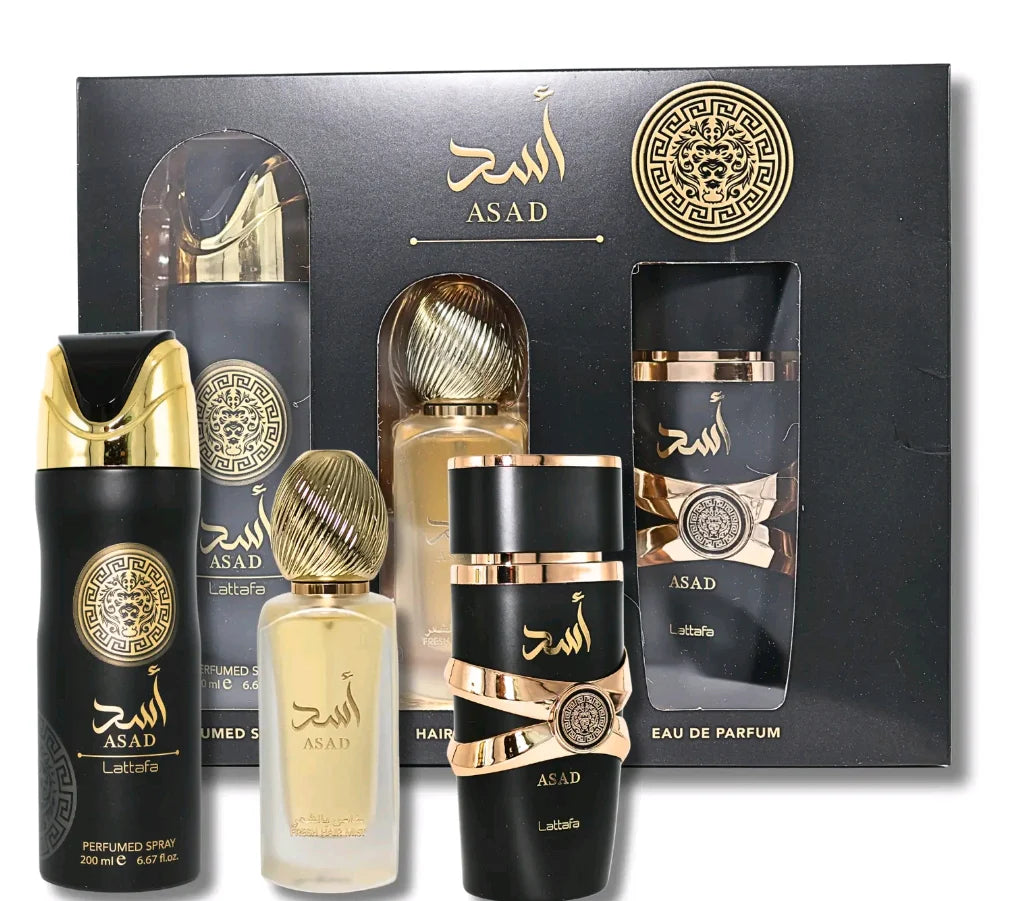 Lattafa Asad 3 pc (3.4 Eau De Parfum 6.7 Deo 1.7 Hair Mist) Men