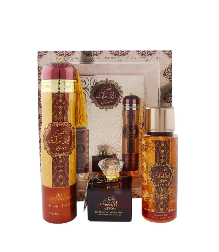Shams Al Emarat Khususi 3-Piece Gift Set EDP, Air Freshener & Mist By Ard Al Zaafaran
