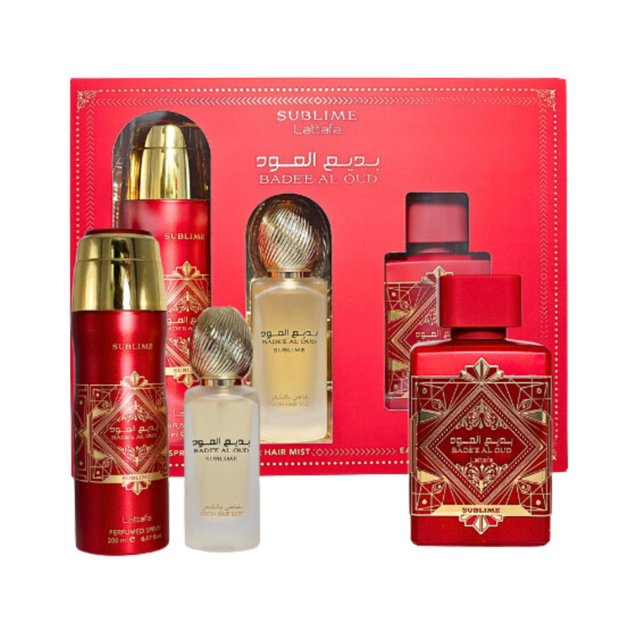 Badee Al Oud Sublime 3pc Set ( 3.4 oz EDP, a 6.67 oz Spray, 1.7 oz Hair Mist)